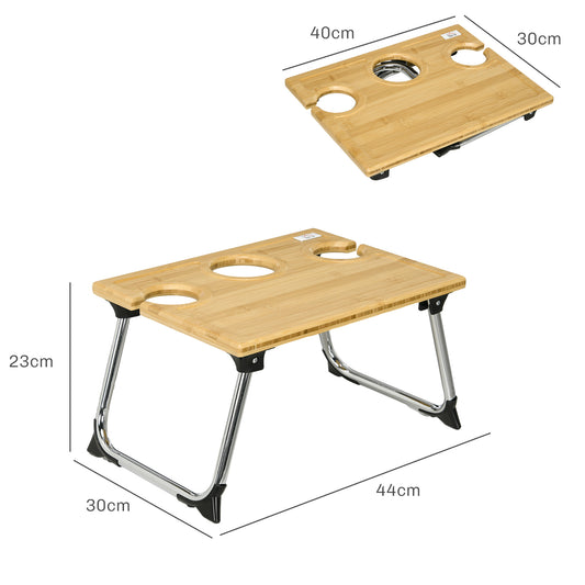 Portabel Picknickbord i Bambu – Vin & Glas Hållare (Fällbar Design)