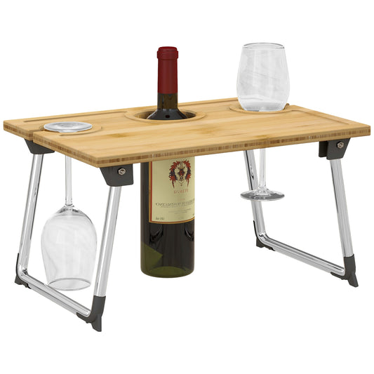 Portabel Picknickbord i Bambu – Vin & Glas Hållare (Fällbar Design)